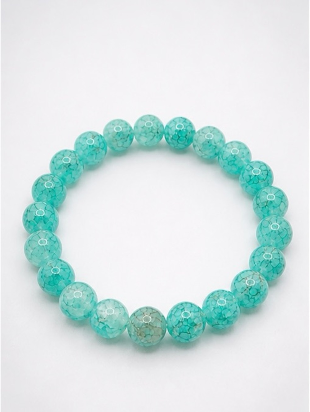 Aqua Green Crackle Glass Beaded Stretch Bracelet | Jade Style Glass | Stack